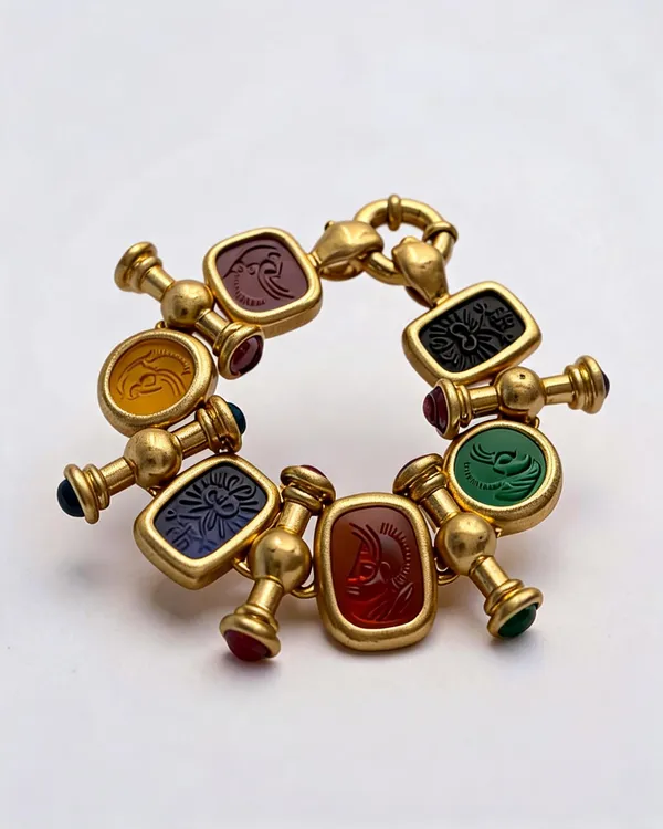 Multicolour_Electroplated_Engraved_Circle_Charm_Bracelet_For_Women