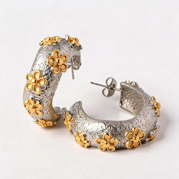 Gold_Silver_Two-Tone_Floral_Hoop_Earrings_For_Women