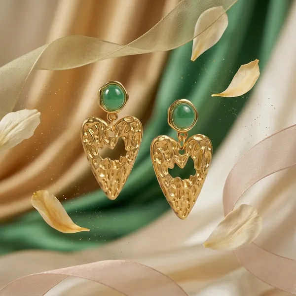 Gold_Tone_Green_Stone_Open_Heart_Drop_Earrings_For_Women
