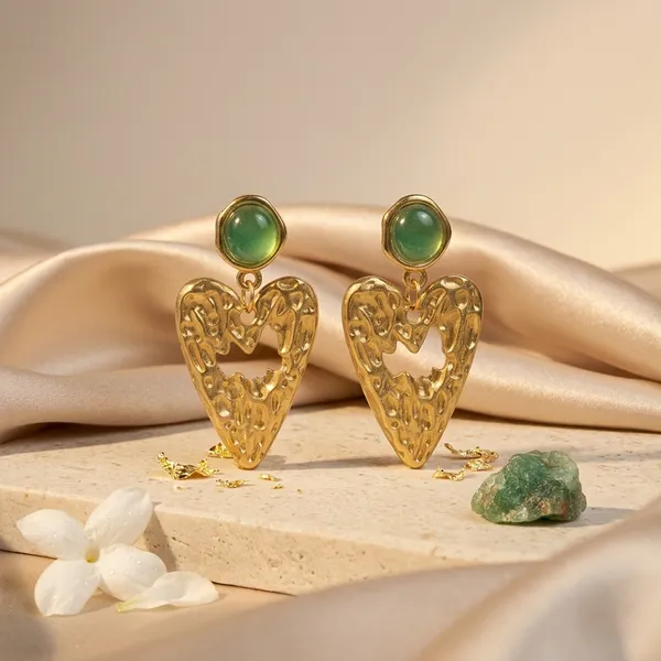 Gold_Tone_Green_Stone_Open_Heart_Drop_Earrings_For_Women