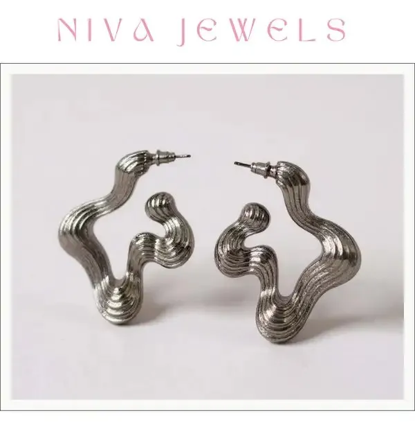Silver_Metal_Wave_Textured_Hoop_Earrings_For_Women