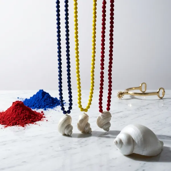 Red_Poly_Resin_Shell_Drop_Beaded_Necklace_For_Women