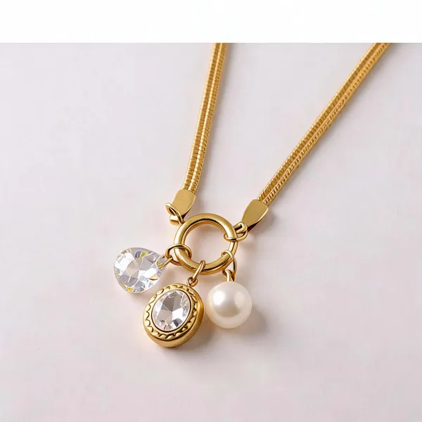 Gold_Stainless_Steel_Pearl_Stone_Pendant_Necklace_For_Women