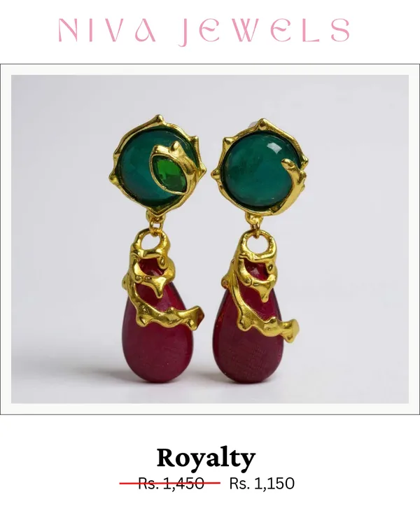 Multicolor_Gold_Tone_Green_Maroon_Drop_Earrings_For_Women
