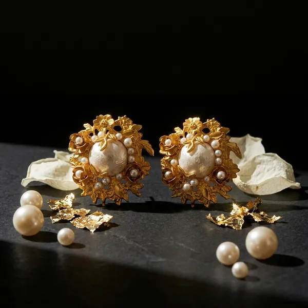 Gold_Stainless_Steel_Floral_Pearl_Stud_Earrings_For_Women