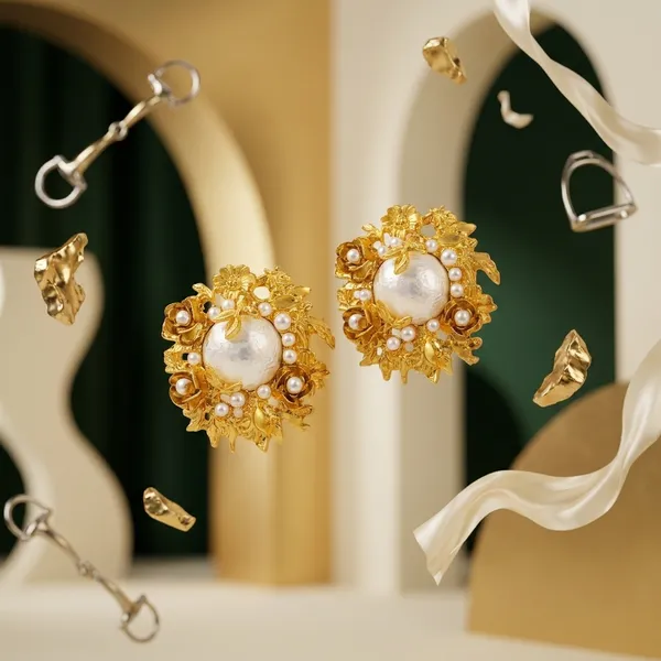 Gold_Stainless_Steel_Floral_Pearl_Stud_Earrings_For_Women
