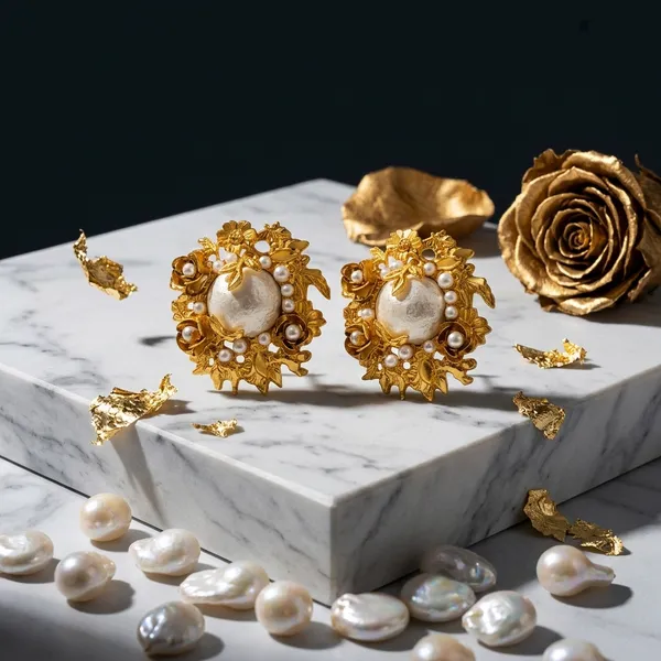 Gold_Stainless_Steel_Floral_Pearl_Stud_Earrings_For_Women