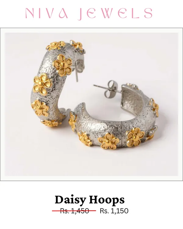 Gold_Silver_Two-Tone_Floral_Hoop_Earrings_For_Women