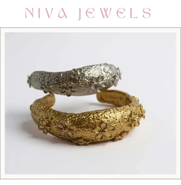 Gold_Silver_Electroplated_Floral_Textured_Cuff_Bangles_For_Women