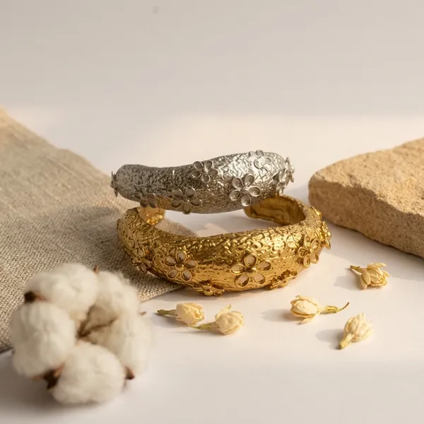 Gold_Silver_Electroplated_Floral_Textured_Cuff_Bangles_For_Women
