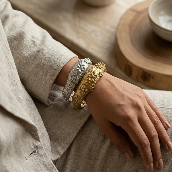 Gold_Silver_Electroplated_Floral_Textured_Cuff_Bangles_For_Women