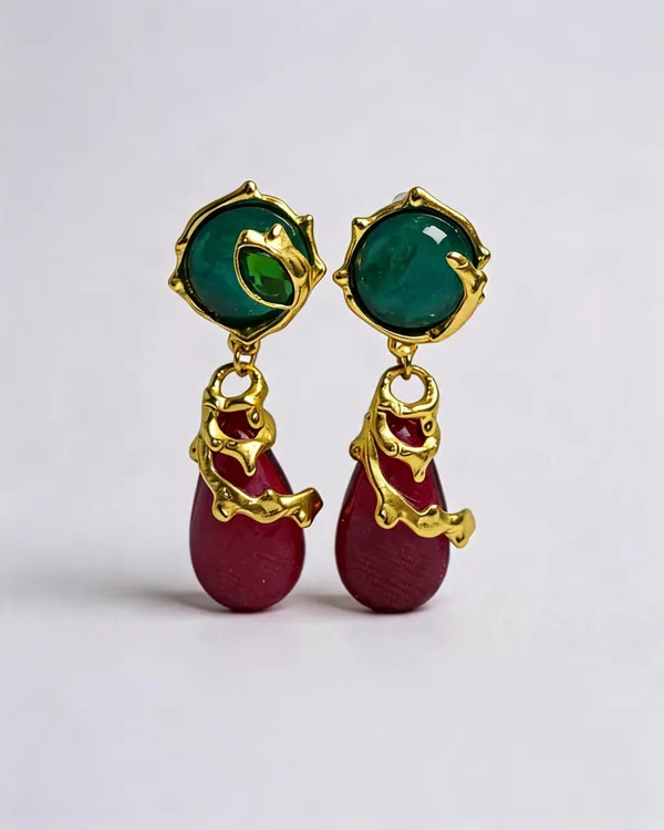 Multicolor_Gold_Tone_Green_Maroon_Drop_Earrings_For_Women