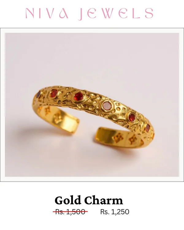 Gold_Stainless_Steel_Red_Stone_Embossed_Cuff_Bracelet_For_Women
