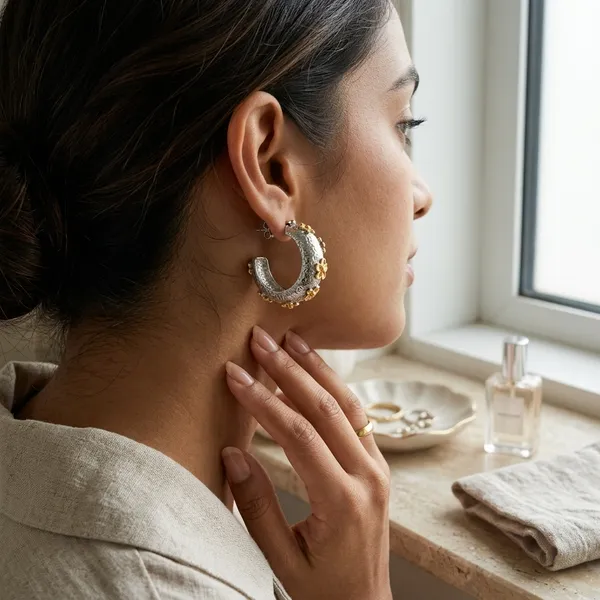 Gold_Silver_Two_Tone_Floral_Hoop_Earrings_For_Women