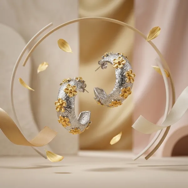 Gold_Silver_Two_Tone_Floral_Hoop_Earrings_For_Women