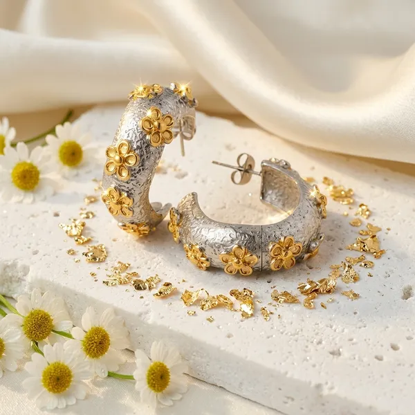 Gold_Silver_Two_Tone_Floral_Hoop_Earrings_For_Women