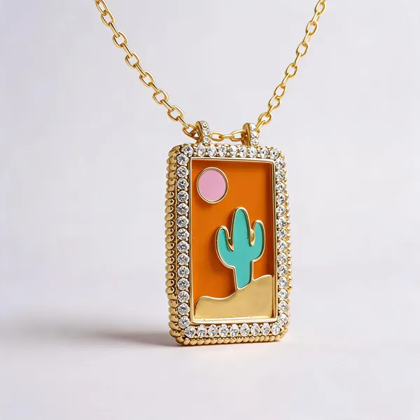 Gold_Electroplated_Cactus_Motif_Pendant_Necklace_For_Women