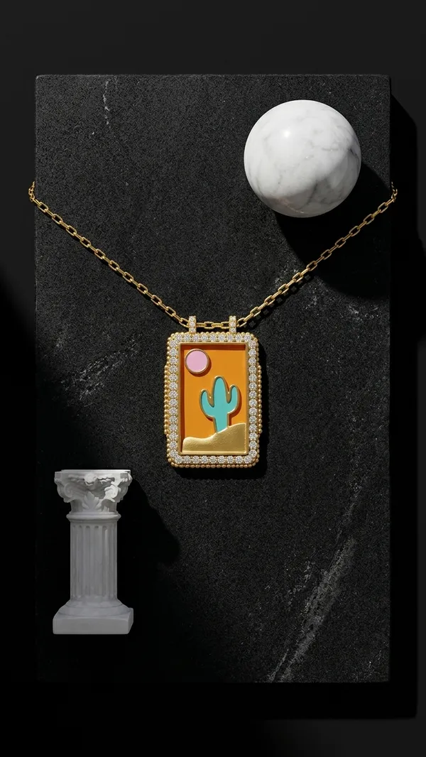 Gold_Electroplated_Cactus_Motif_Pendant_Necklace_For_Women