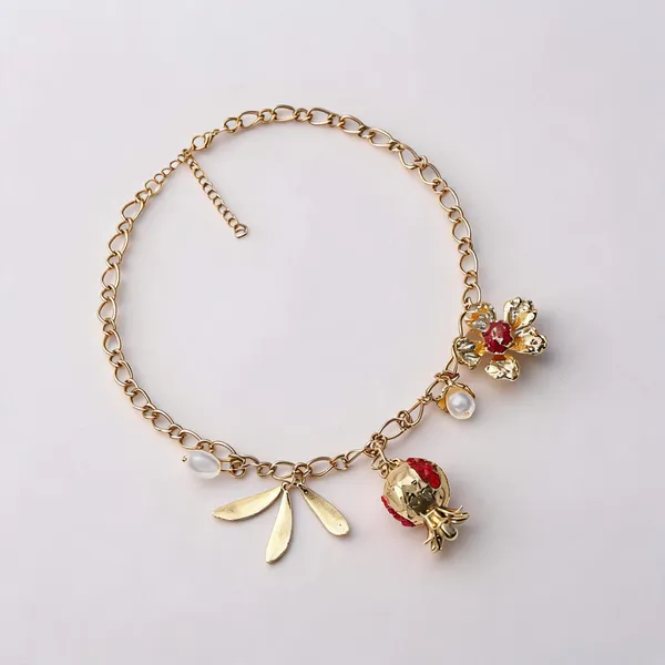 Gold_Stainless_Steel_Floral_Pomegranate_Charm_Necklace_For_Women