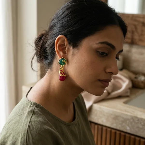 Multicolor_Gold_Tone_Green_Maroon_Drop_Earrings_For_Women
