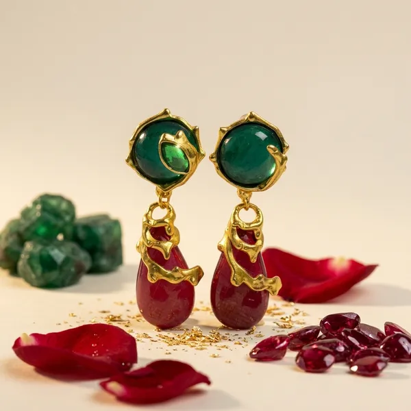 Multicolor_Gold_Tone_Green_Maroon_Drop_Earrings_For_Women
