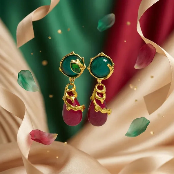 Multicolor_Gold_Tone_Green_Maroon_Drop_Earrings_For_Women