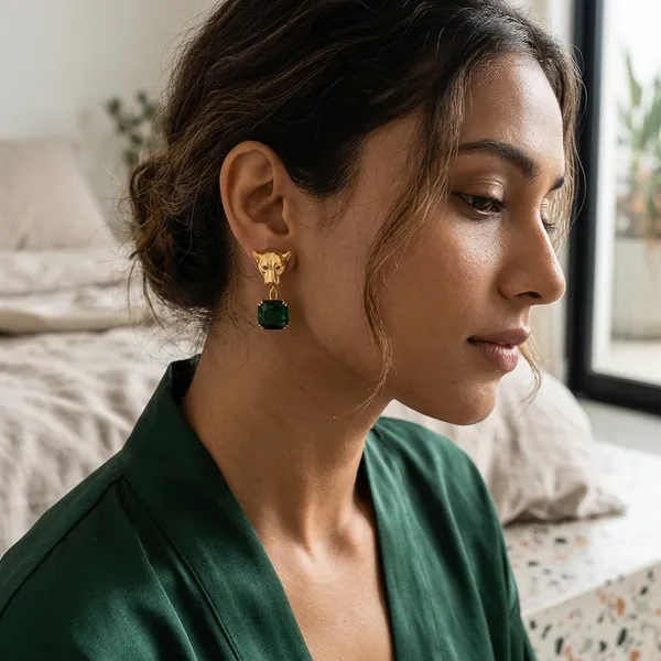 Gold_Stainless_Steel_Jaguar_Green_Stone_Drop_Earrings