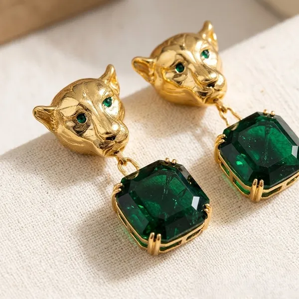 Gold_Stainless_Steel_Jaguar_Green_Stone_Drop_Earrings