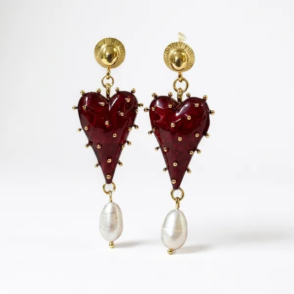 Gold_Red_Stainless_Steel_Heart_Pearl_Drop_Earrings_For_Women