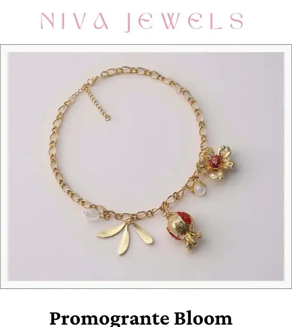 Gold_Stainless_Steel_Floral_Pomegranate_Charm_Necklace_For_Women