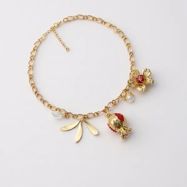 Gold_Stainless_Steel_Floral_Pomegranate_Charm_Necklace_For_Women