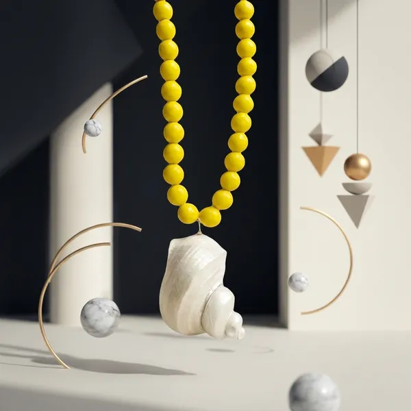 Yellow_Poly_Resin_Shell_Drop_Beaded_Necklace_For_Women