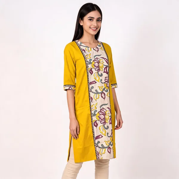 Mustard_Yellow_Cotton_Floral_Print_Straight_Kurta_For_Women