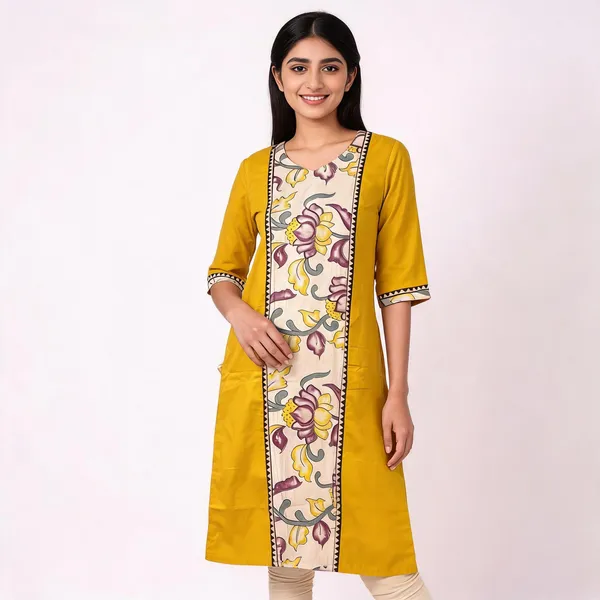 Mustard_Yellow_Cotton_Floral_Print_Straight_Kurta_For_Women
