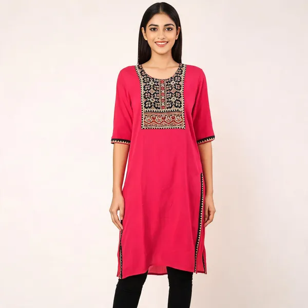 Pink_Modal_Silk_Printed_Yoke_Straight_Kurta_For_Women