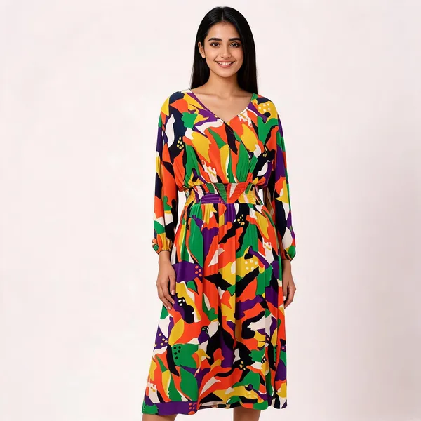 Multicolor_Rayon_Printed_V_Neck_Fit_And_Flare_Midi_Dress_For_Women