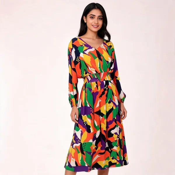 Multicolor_Rayon_Printed_V_Neck_Fit_And_Flare_Midi_Dress_For_Women