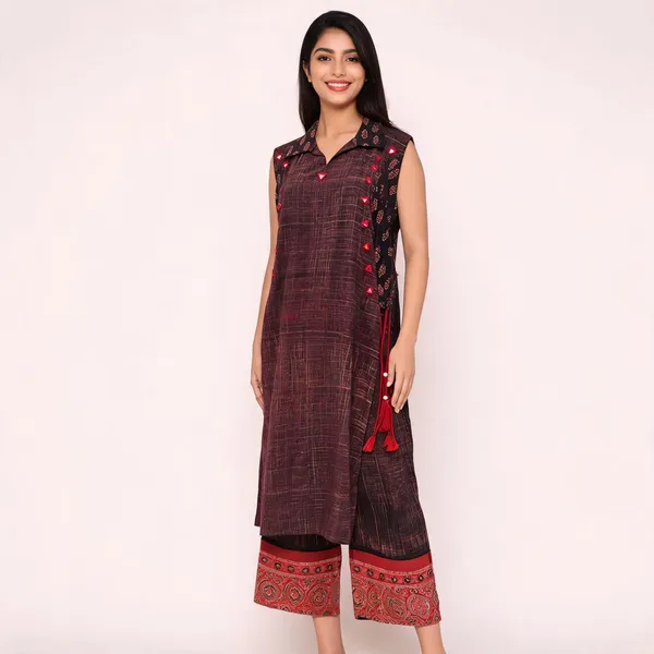 Maroon_Cotton_Slub_Sleeveless_Collared_Kurti_For_Women