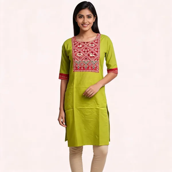 Green_Cotton_Patola_Print_Straight_Kurta_For_Women
