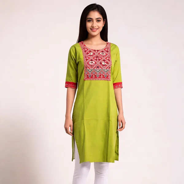 Green_Cotton_Patola_Print_Straight_Kurta_For_Women
