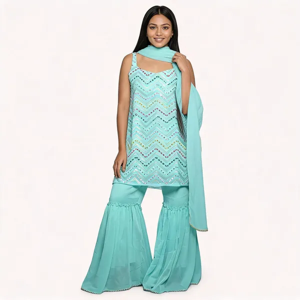 Turquoise_Georgette_Embroidered_Sharara_Suit_For_Women