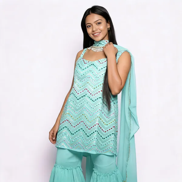 Turquoise_Georgette_Embroidered_Sharara_Suit_For_Women