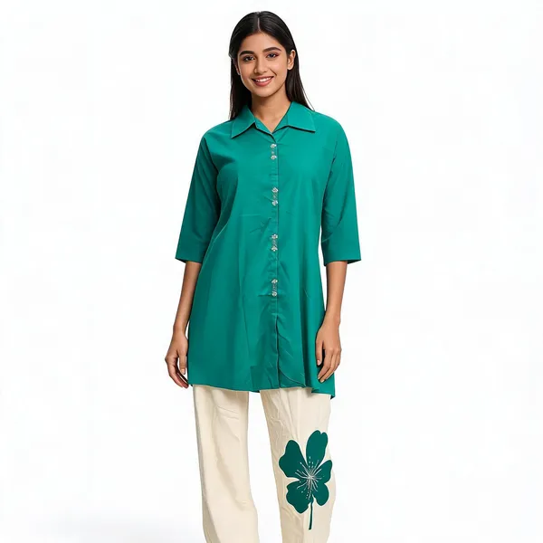 Green_Cotton_Embroidered_Collared_Kurti_With_Palazzo_For_Women