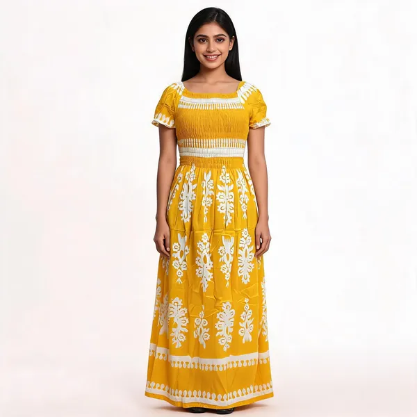 Yellow_Cotton_Smocked_Floral_Print_Maxi_Dress_For_Women