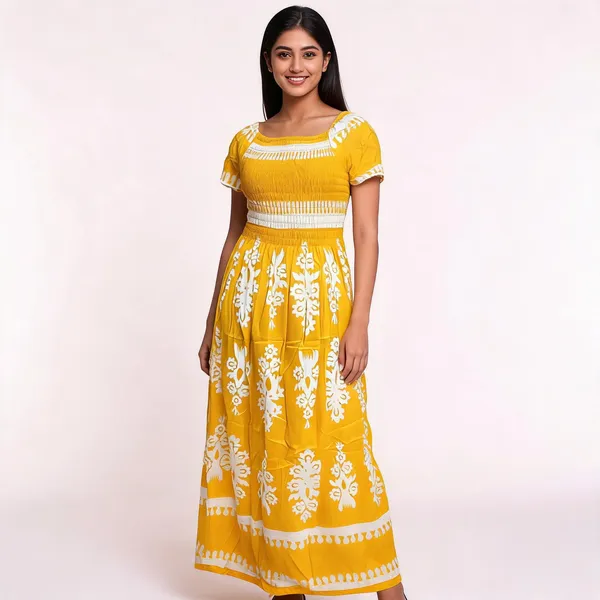 Yellow_Cotton_Smocked_Floral_Print_Maxi_Dress_For_Women