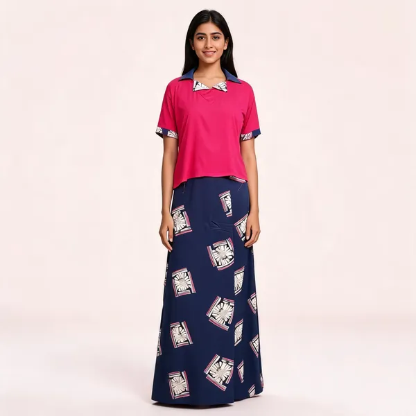 Pink_And_Navy_Modal_Printed_Co_Ord_Top_And_Skirt_Set_For_Women