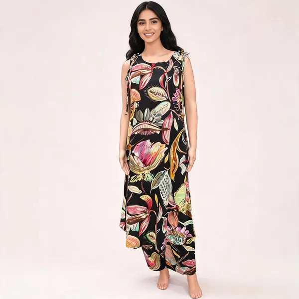 Black_Rayon_Sleeveless_Floral_Print_Shoulder_Tie_Maxi_Dress_For_Women