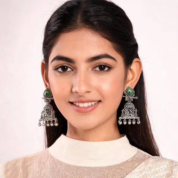 Silver_Oxidised_Peacock_Feather_Temple_Jhumka_Earrings_For_Women