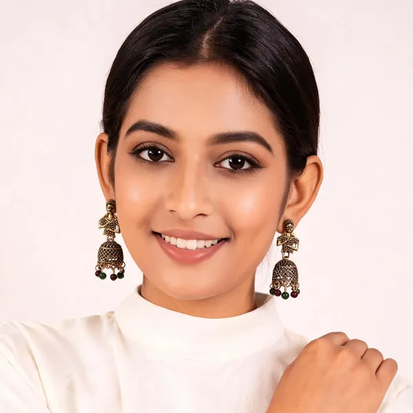 Gold_Oxidised_Figurine_Motif_Ethnic_Jhumka_Earrings_For_Women
