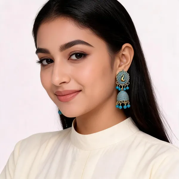 Turquoise_Gold_Toned_Enamel_Peacock_Jhumka_Earrings_For_Women